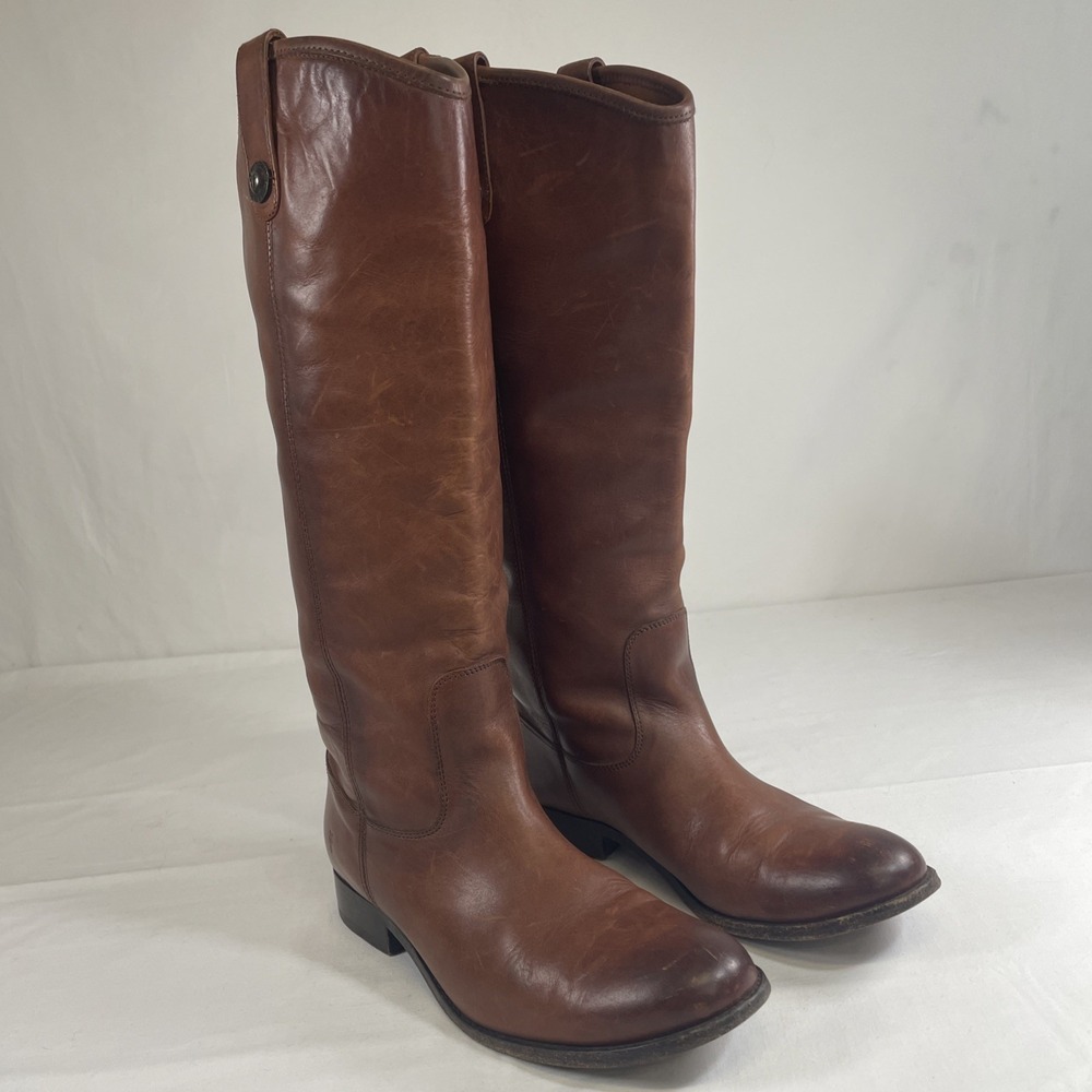 Frye Melissa Button Tall Riding Boots Cognac Brown Leather Women's 9